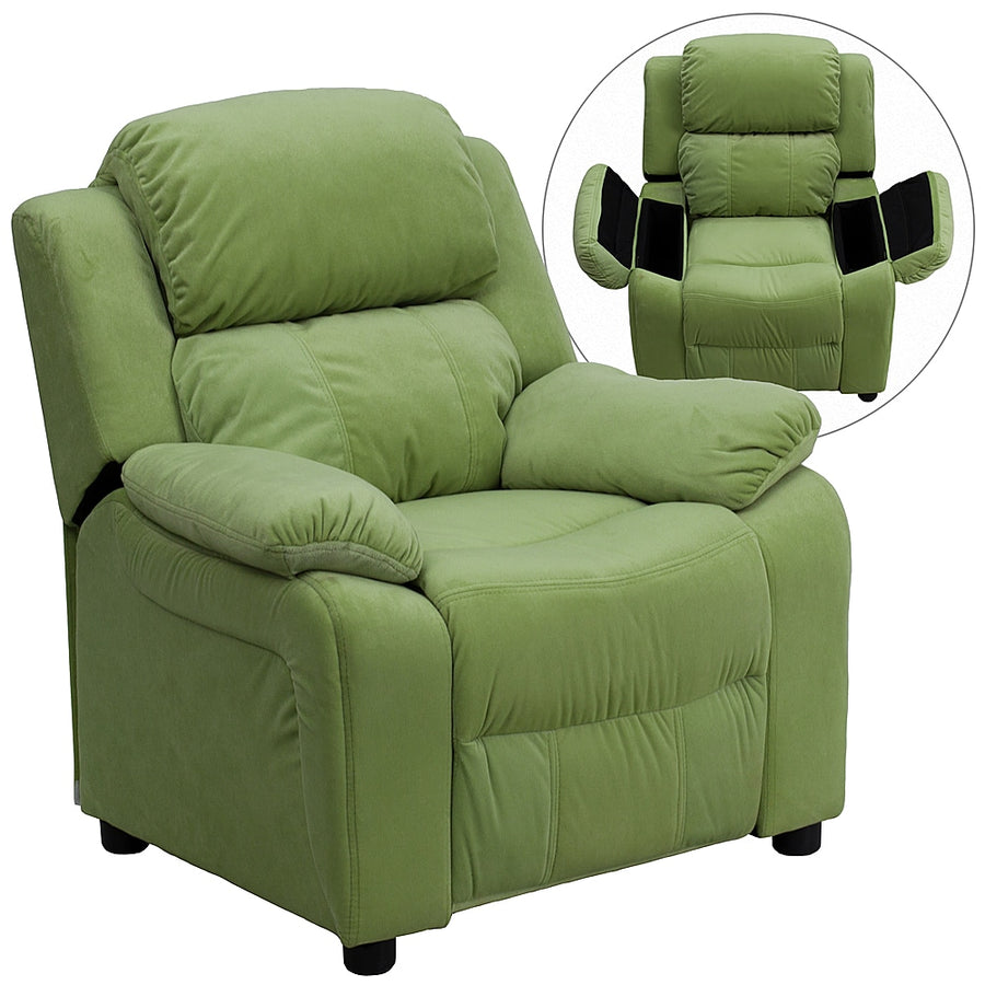 Flash Furniture - Deluxe Padded Contemporary Kids Recliner with Storage Arms - Avocado Microfiber_0