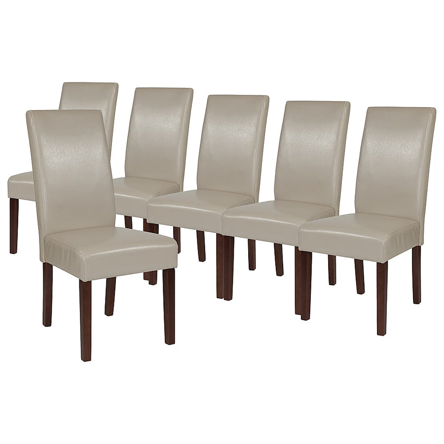 Flash Furniture - Set of 6 Greenwich Series Panel Back Mid-Century Parsons Dining Chairs - Beige LeatherSoft_0