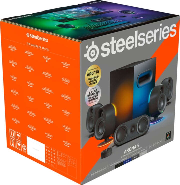 SteelSeries - Arena 9 5.1 Bluetooth Gaming Speakers with RGB Lighting (6 Piece) - Black_6