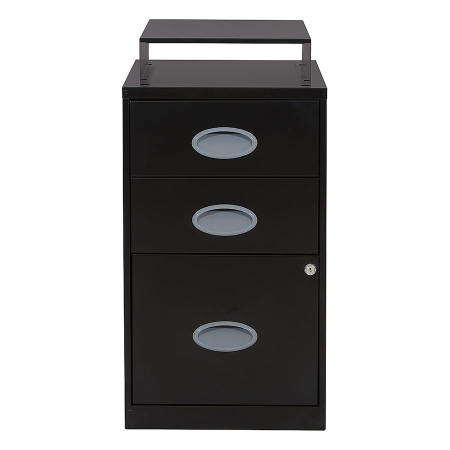OSP Home Furnishings - 3 Drawer Locking Metal File Cabinet with Top Shelf - Black_0