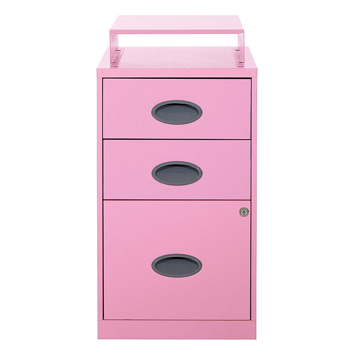OSP Home Furnishings - 3 Drawer Locking Metal File Cabinet with Top Shelf - Pink_0