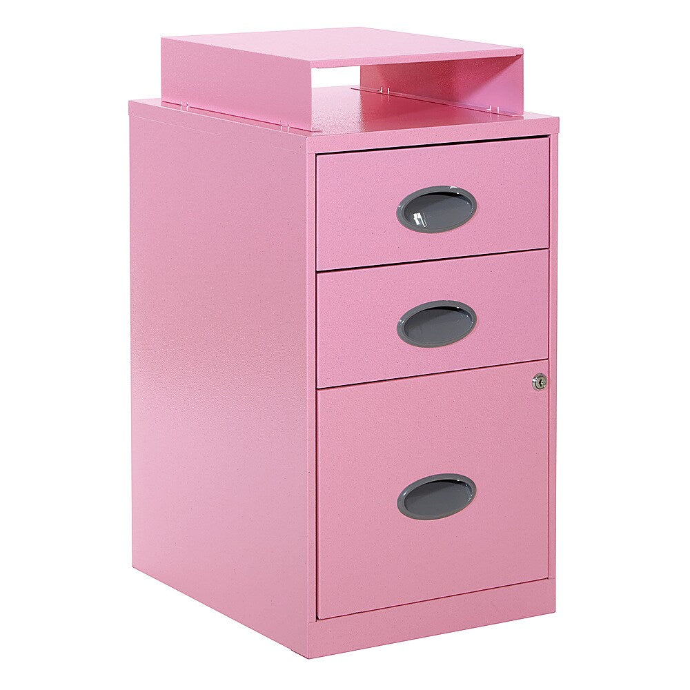 OSP Home Furnishings - 3 Drawer Locking Metal File Cabinet with Top Shelf - Pink_8