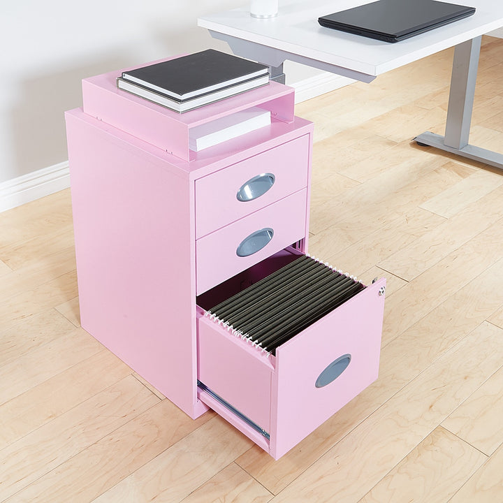 OSP Home Furnishings - 3 Drawer Locking Metal File Cabinet with Top Shelf - Pink_4