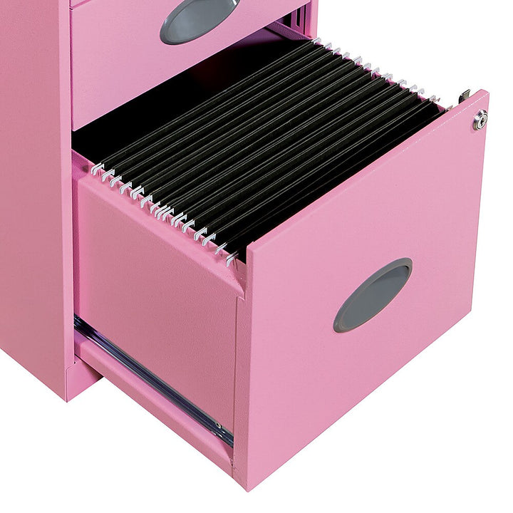 OSP Home Furnishings - 3 Drawer Locking Metal File Cabinet with Top Shelf - Pink_1