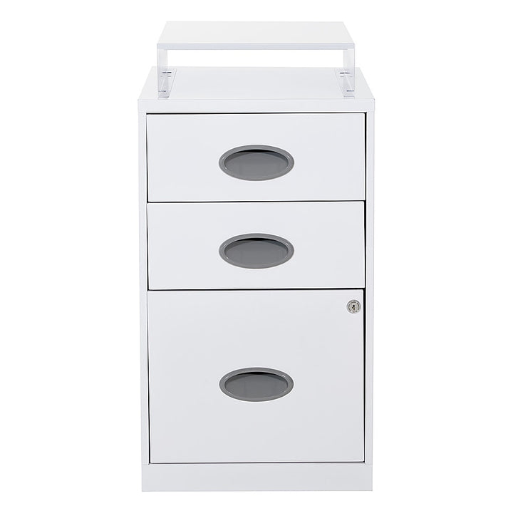 OSP Home Furnishings - 3 Drawer Locking Metal File Cabinet with Top Shelf - White_0