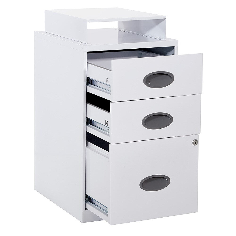 OSP Home Furnishings - 3 Drawer Locking Metal File Cabinet with Top Shelf - White_6