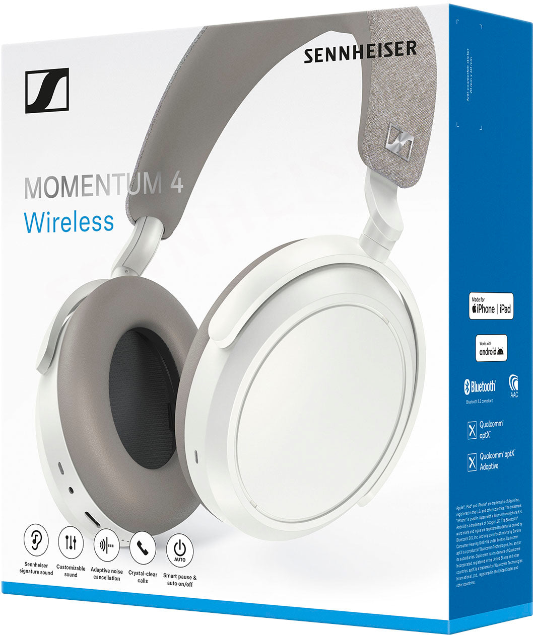 Sennheiser - Momentum 4 Wireless Adaptive Noise-Canceling Over-The-Ear Headphones - White_9
