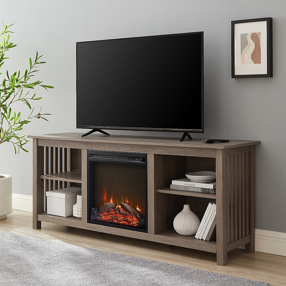 Walker Edison - Mission-Style Fireplace TV Stand for Most TVs up to 65” - Driftwood_8