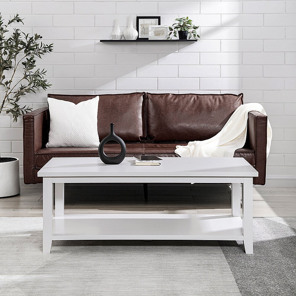 Walker Edison - Modern Minimal Coffee Table with Lower Shelf - Solid White_2