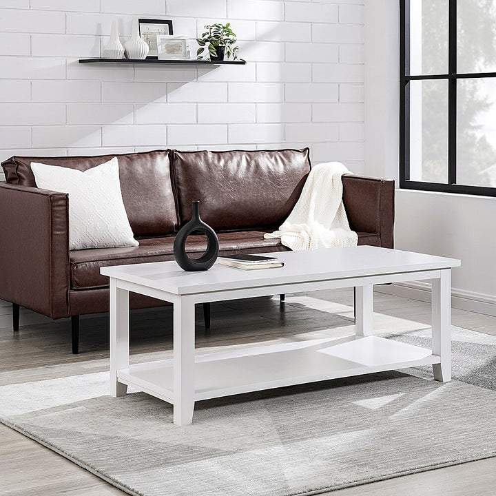 Walker Edison - Modern Minimal Coffee Table with Lower Shelf - Solid White_10