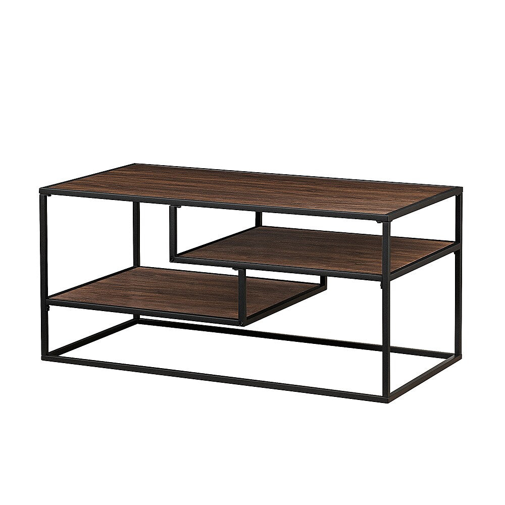 Walker Edison - Modern Minimal Coffee Table with Floating Shelves - Dark Walnut_1