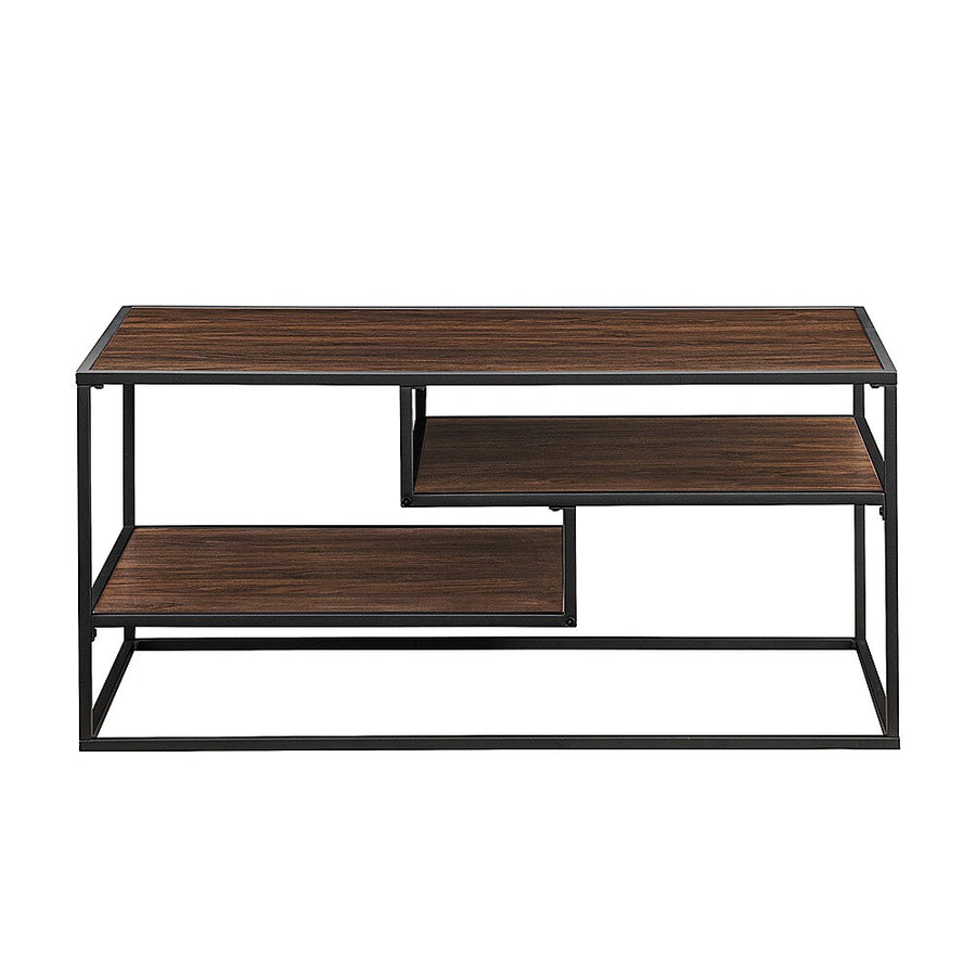 Walker Edison - Modern Minimal Coffee Table with Floating Shelves - Dark Walnut_0