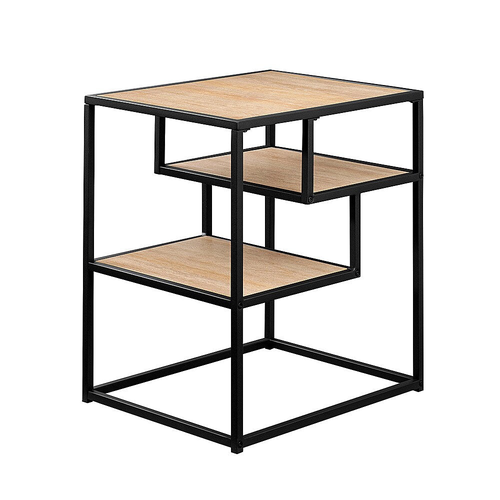 Walker Edison - Modern Minimal Side Table with Floating Shelves - Coastal Oak_1