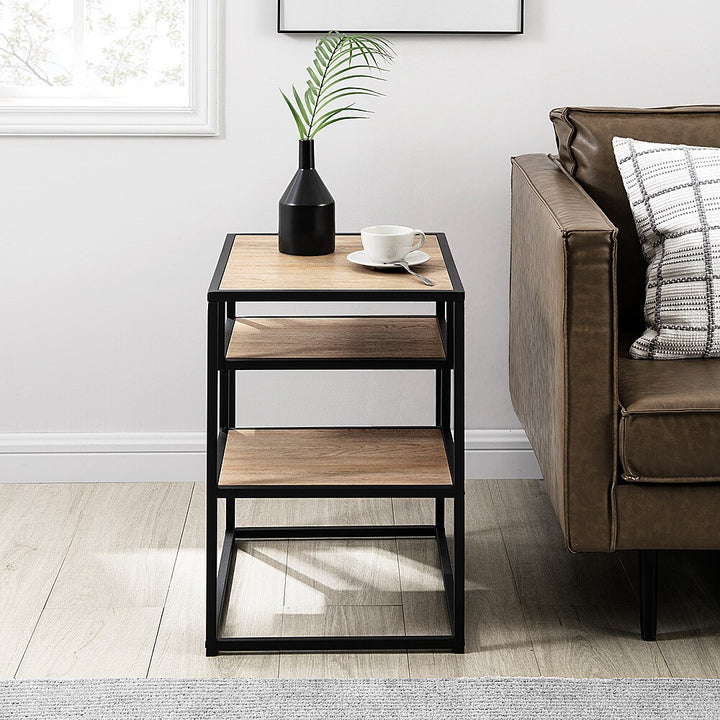 Walker Edison - Modern Minimal Side Table with Floating Shelves - Coastal Oak_10