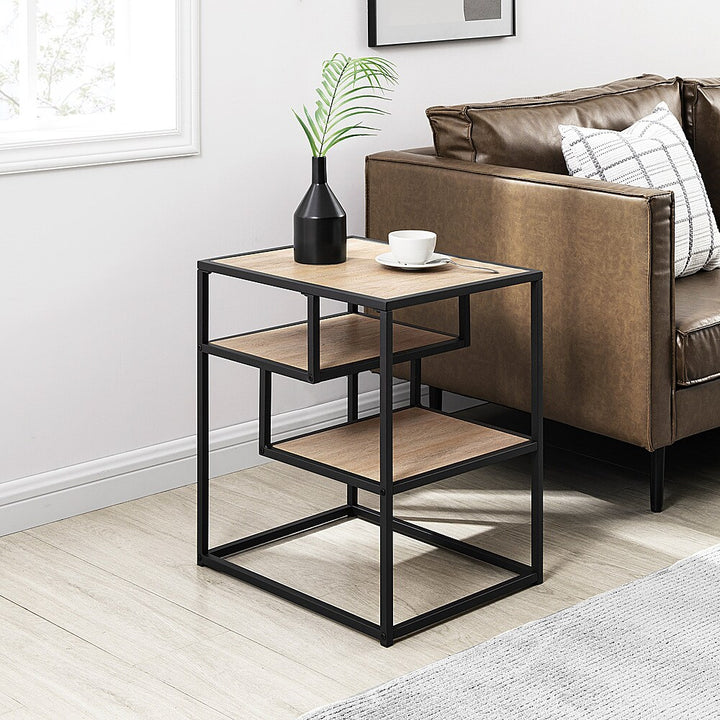 Walker Edison - Modern Minimal Side Table with Floating Shelves - Coastal Oak_2