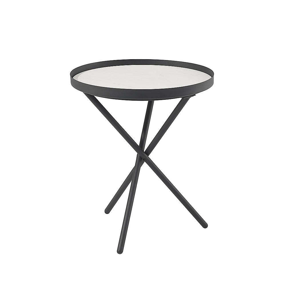 Walker Edison - Contemporary Tray-Top Faux Marble Round Side Table - Black/Grey Marble_1