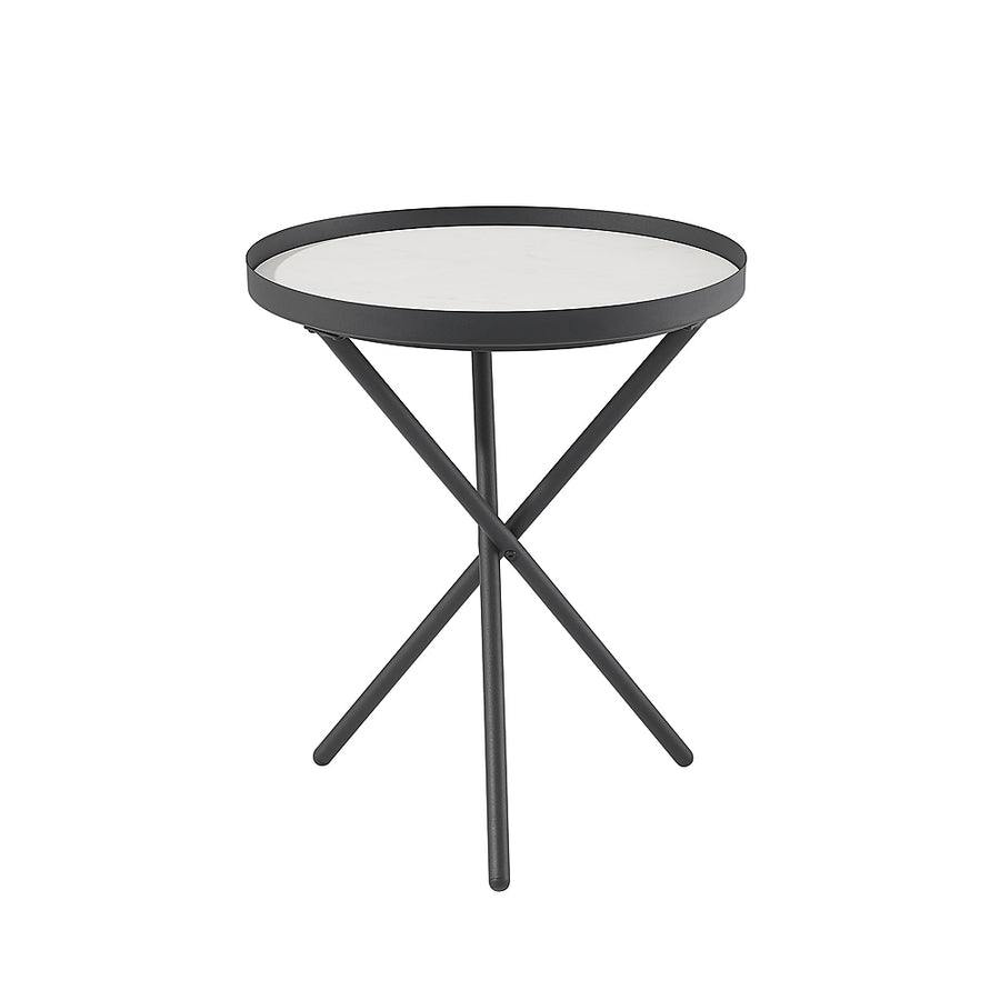 Walker Edison - Contemporary Tray-Top Faux Marble Round Side Table - Black/Grey Marble_0