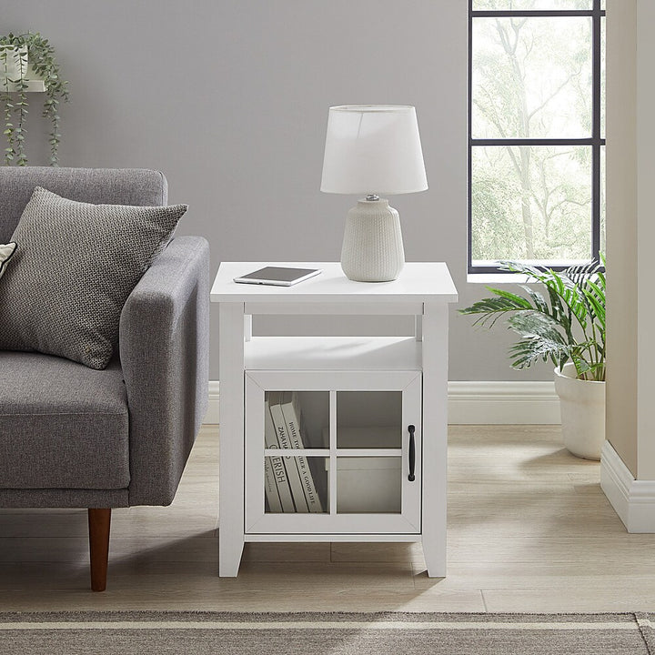 Walker Edison - Classic Glass-Door Side Table with Cubby - Solid White_2