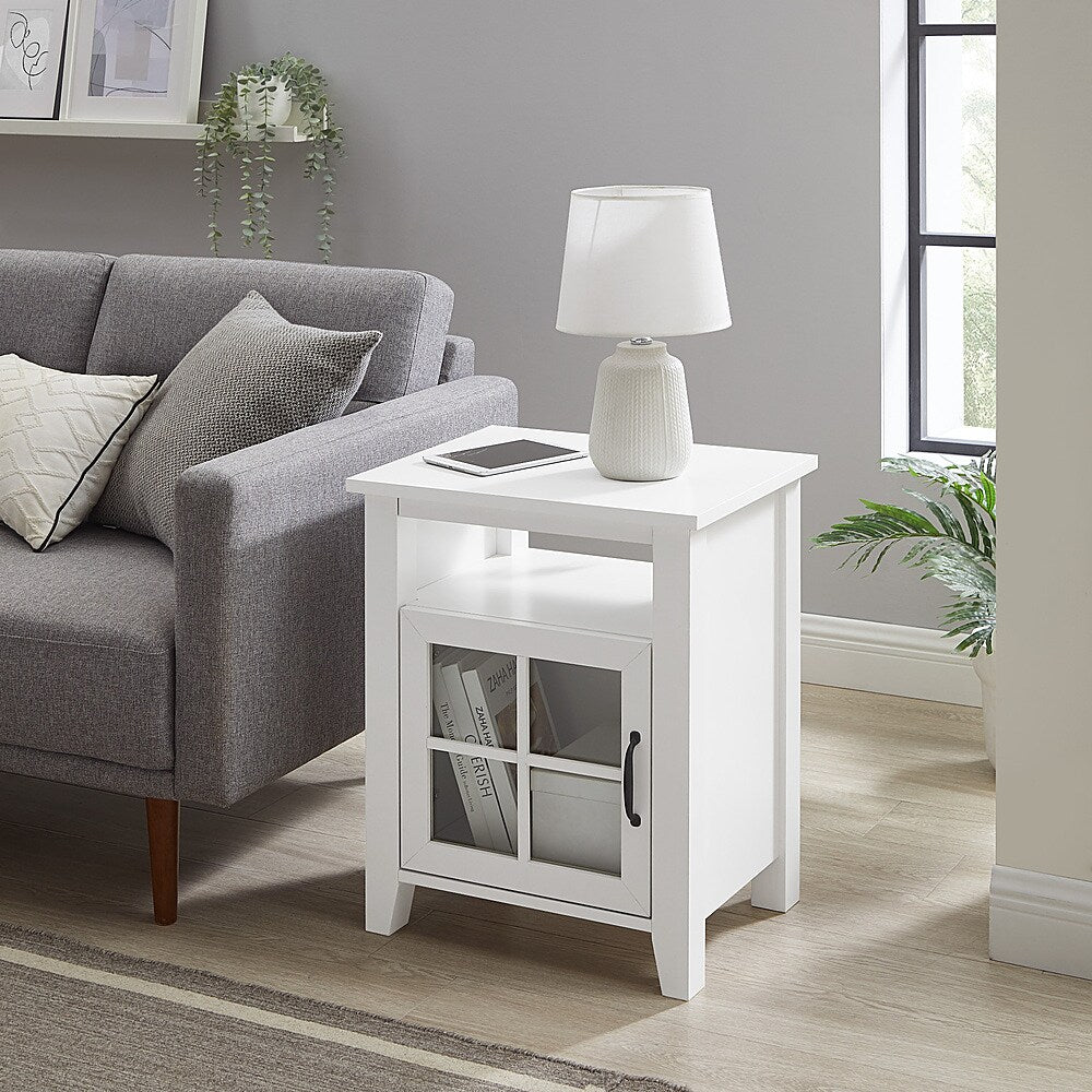 Walker Edison - Classic Glass-Door Side Table with Cubby - Solid White_3