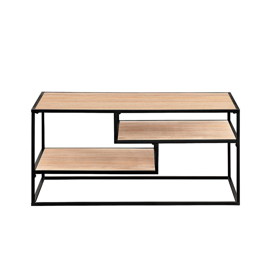 Walker Edison - Modern Minimal Coffee Table with Floating Shelves - Coastal Oak_0