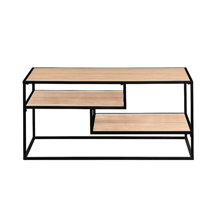 Walker Edison - Modern Minimal Coffee Table with Floating Shelves - Coastal Oak_6