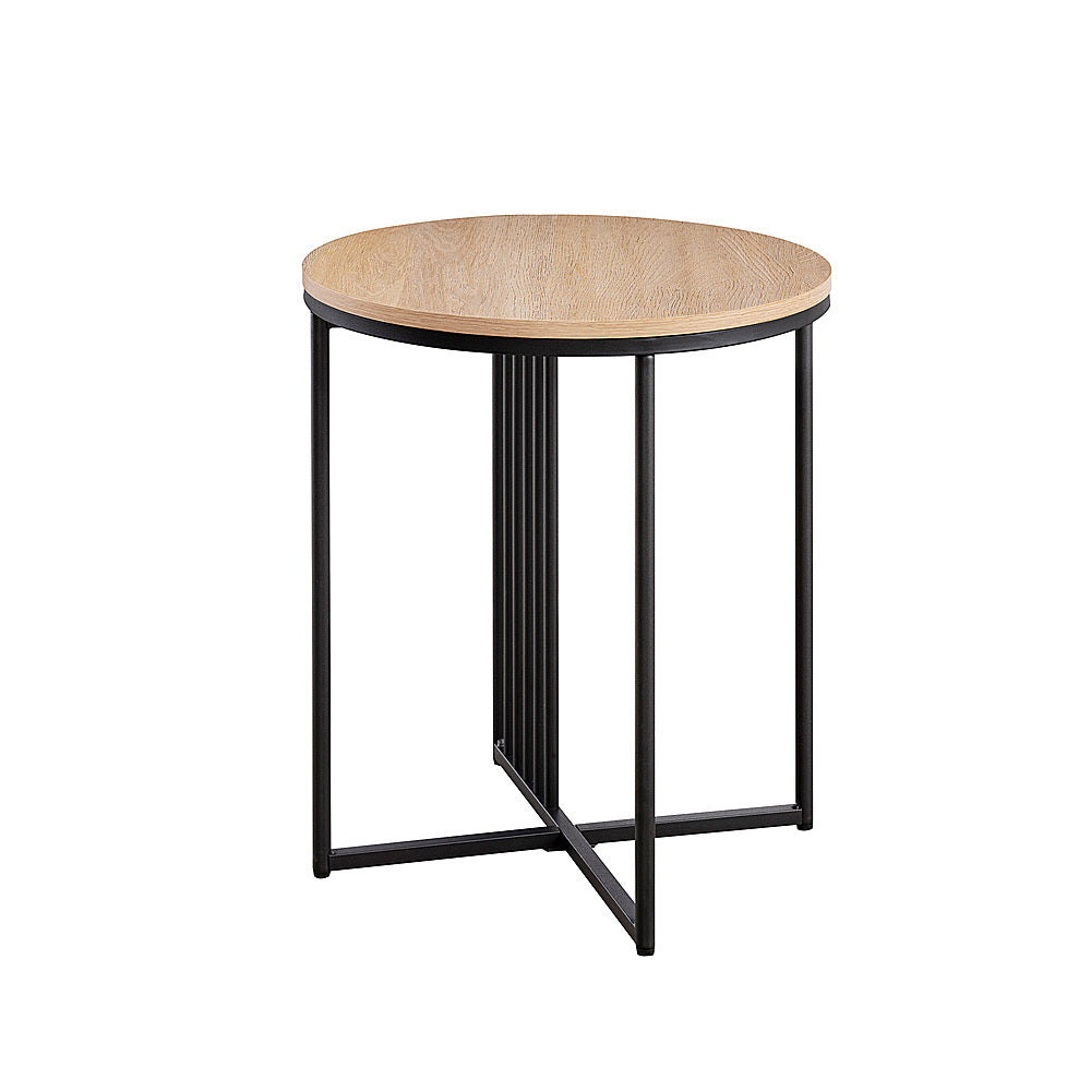 Walker Edison - Contemporary Metal and Wood Round Side Table - Coastal Oak/Black_1