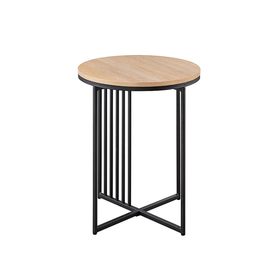 Walker Edison - Contemporary Metal and Wood Round Side Table - Coastal Oak/Black_0