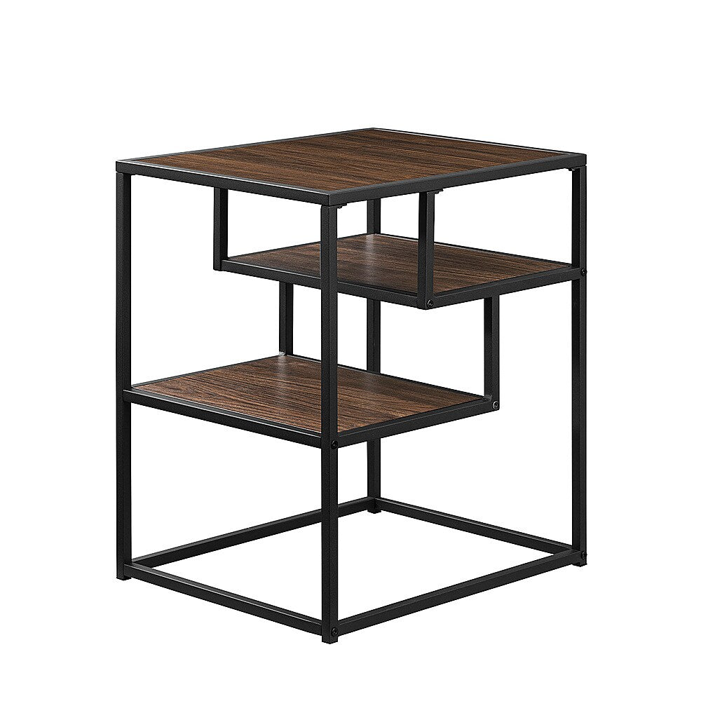 Walker Edison - Modern Minimal Side Table with Floating Shelves - Dark Walnut_1