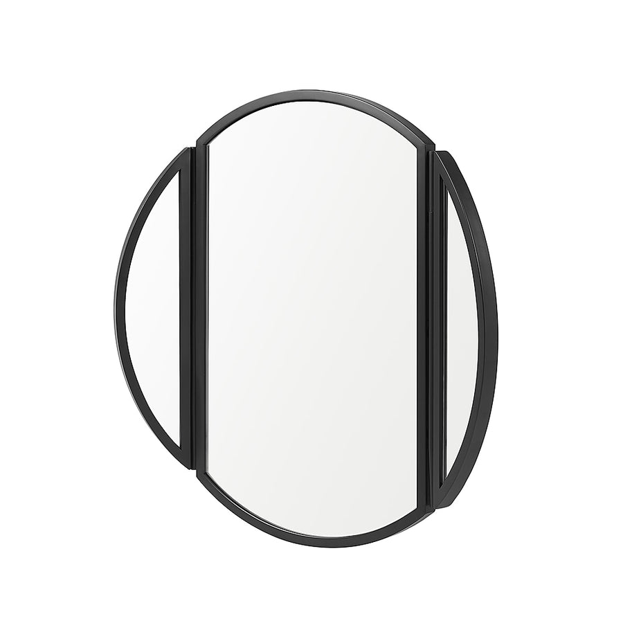 Walker Edison - Contemporary Round Metal Wall Mirror with Hinging Sides - Black_0