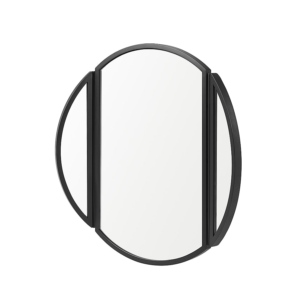 Walker Edison - Contemporary Round Metal Wall Mirror with Hinging Sides - Black_0