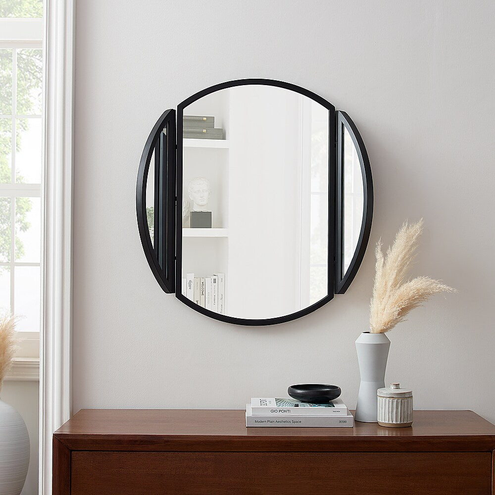 Walker Edison - Contemporary Round Metal Wall Mirror with Hinging Sides - Black_7