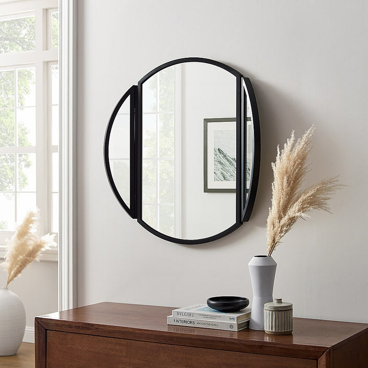 Walker Edison - Contemporary Round Metal Wall Mirror with Hinging Sides - Black_6