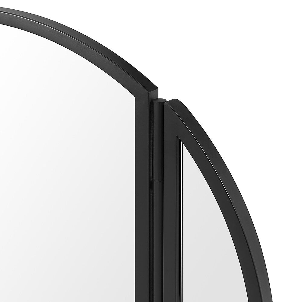 Walker Edison - Contemporary Round Metal Wall Mirror with Hinging Sides - Black_4