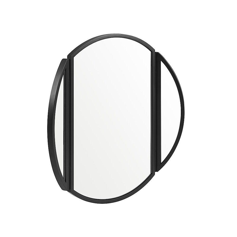 Walker Edison - Contemporary Round Metal Wall Mirror with Hinging Sides - Black_1