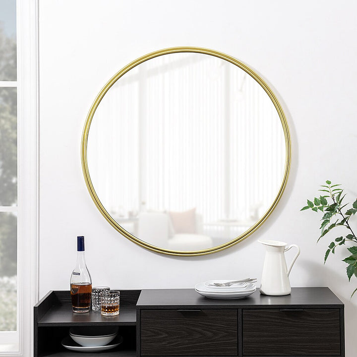 Walker Edison - Modern Minimalist Round Wall Mirror - Gold_10