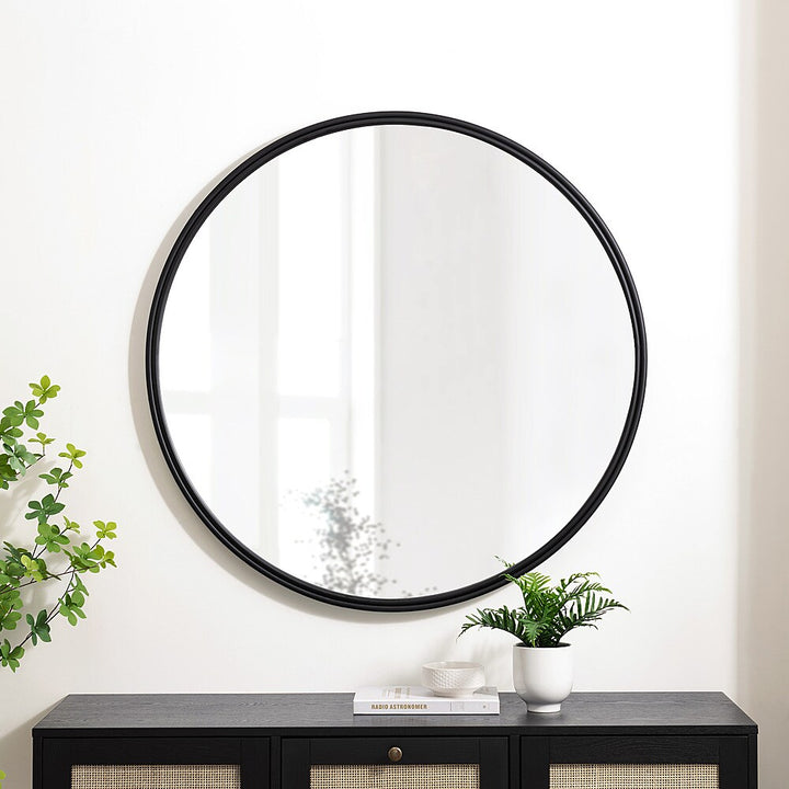 Walker Edison - Modern Minimalist Round Wall Mirror - Black_10