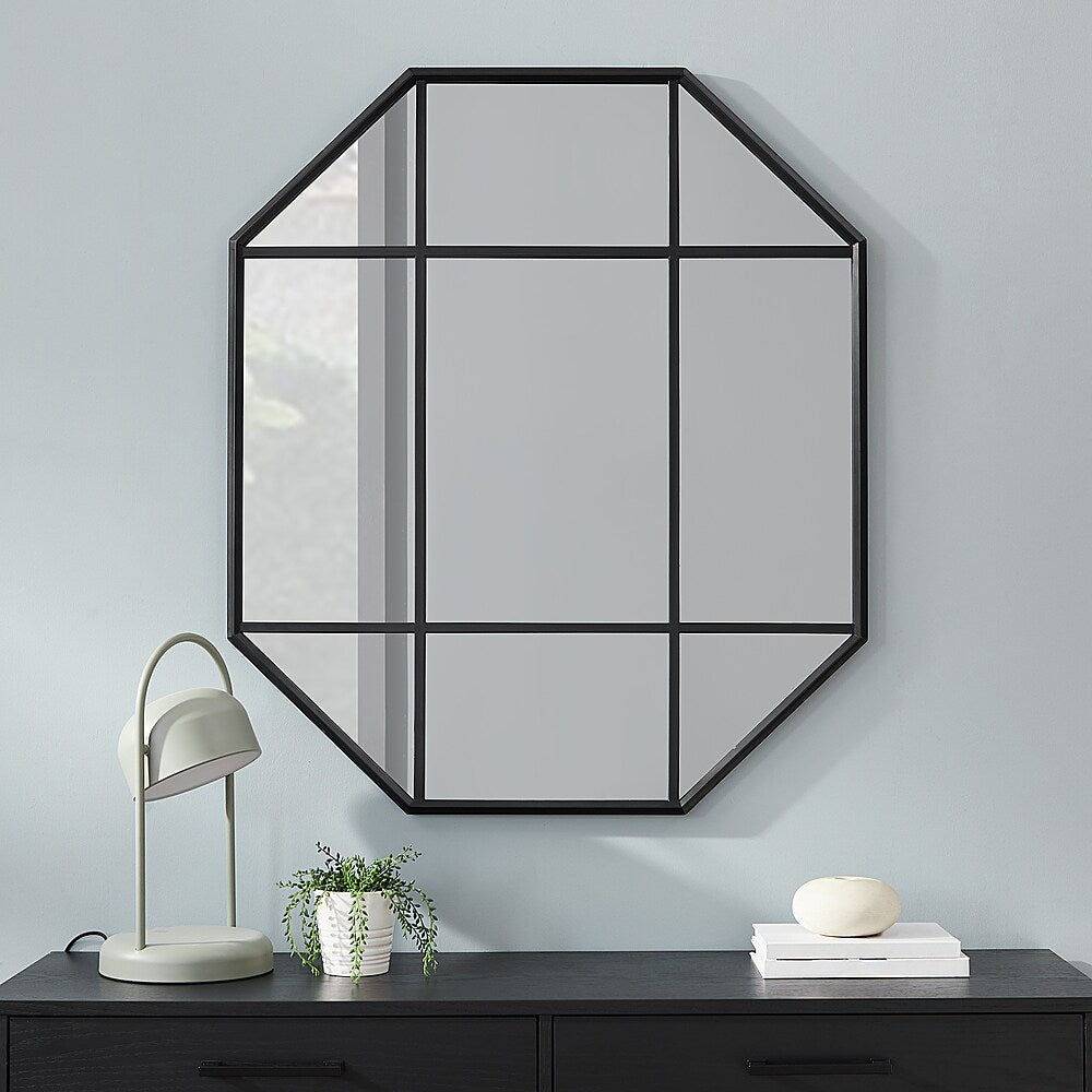 Walker Edison - Contemporary Windowpane Hanging Wall Mirror - Black_9