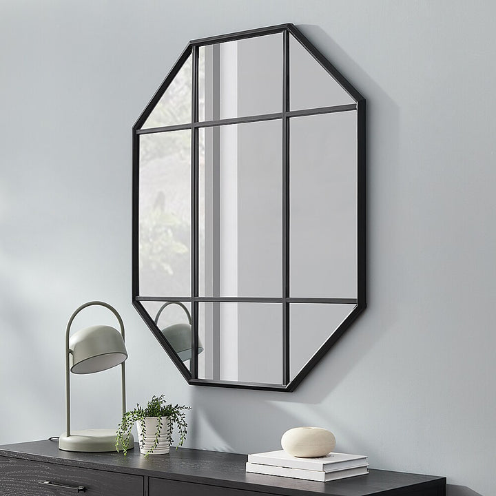 Walker Edison - Contemporary Windowpane Hanging Wall Mirror - Black_10