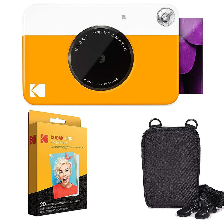 Kodak - Printomatic AMZRODOMATICK1Y 2x3 Instant Print Camera Zink Technology with Carrying Case and Zink Paper - Yellow_0