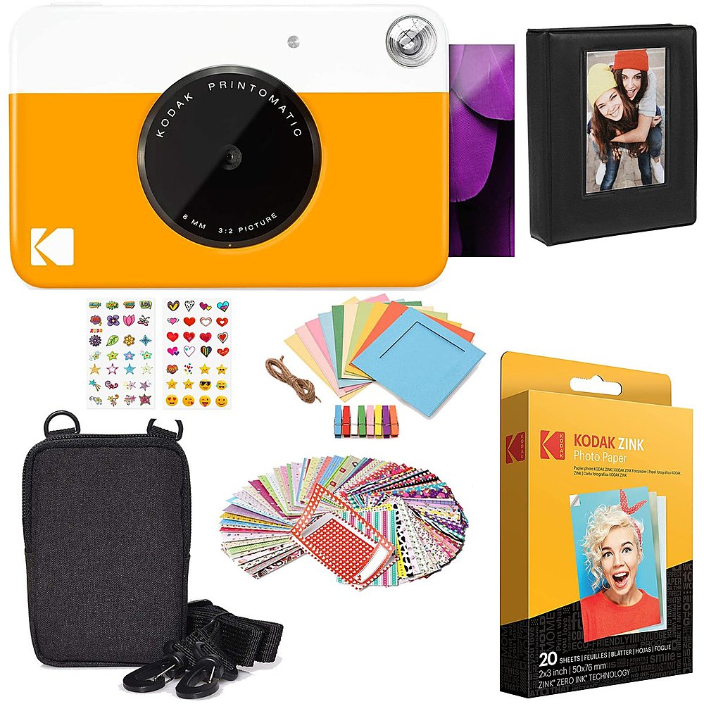 Kodak - Printomatic AMZBBRODOK1Y 2x3 Instant Camera Zink Technology with Zink Paper, Sticker Sets, Photo Album, Photo Frames - Yellow_0