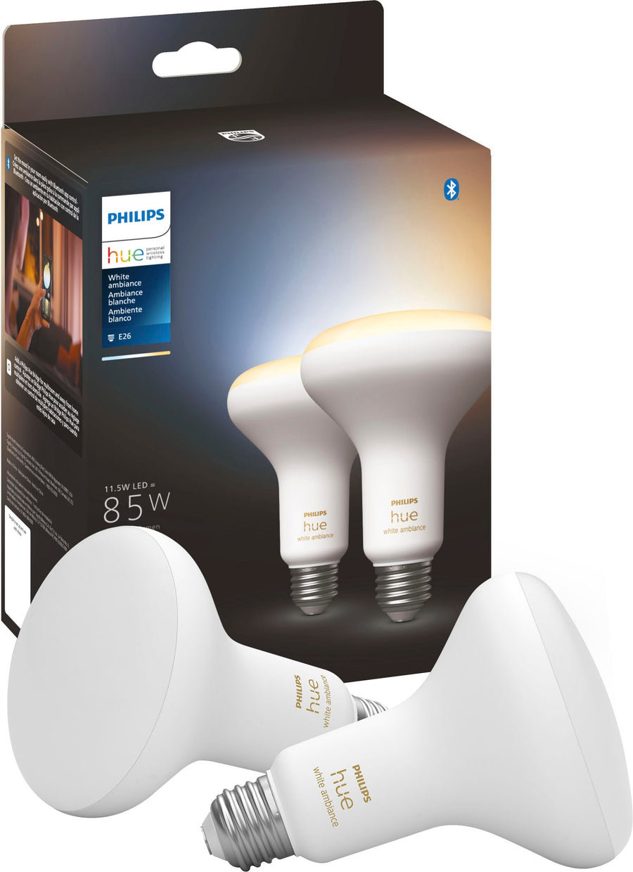 Philips - Hue White Ambiance BR30 Bluetooth 85W Smart LED Bulb (2-pack) - Adjustable White_0