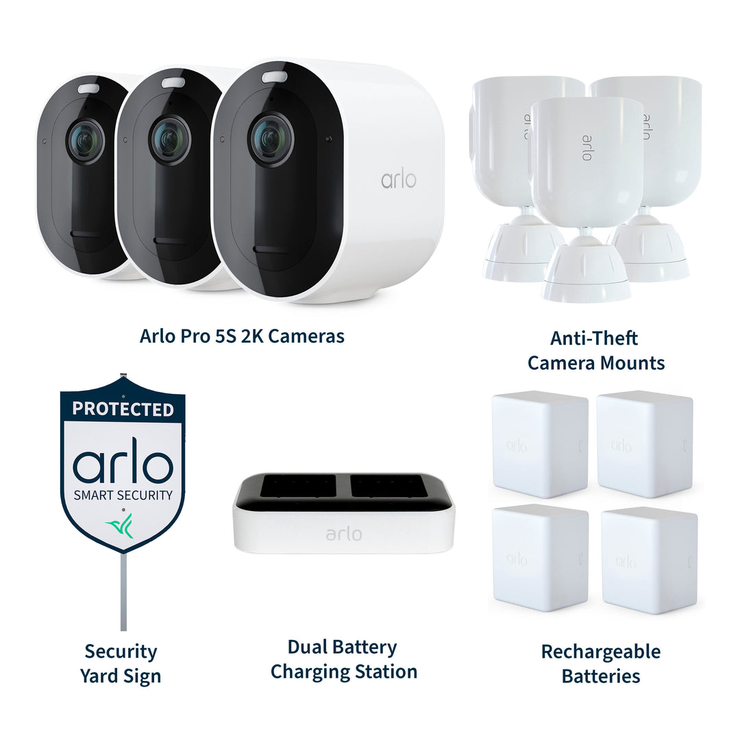 Arlo - Pro 5S 2K 3 Camera Indoor/Outdoor Wire Free Spotlight Security Camera Bundle - White_11