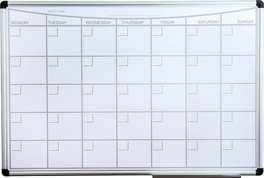 Floortex - Viztex Lacquered Steel Magnetic Monthly Planner Dry Erase Board with an Aluminum Frame 36" x 24" - White_0