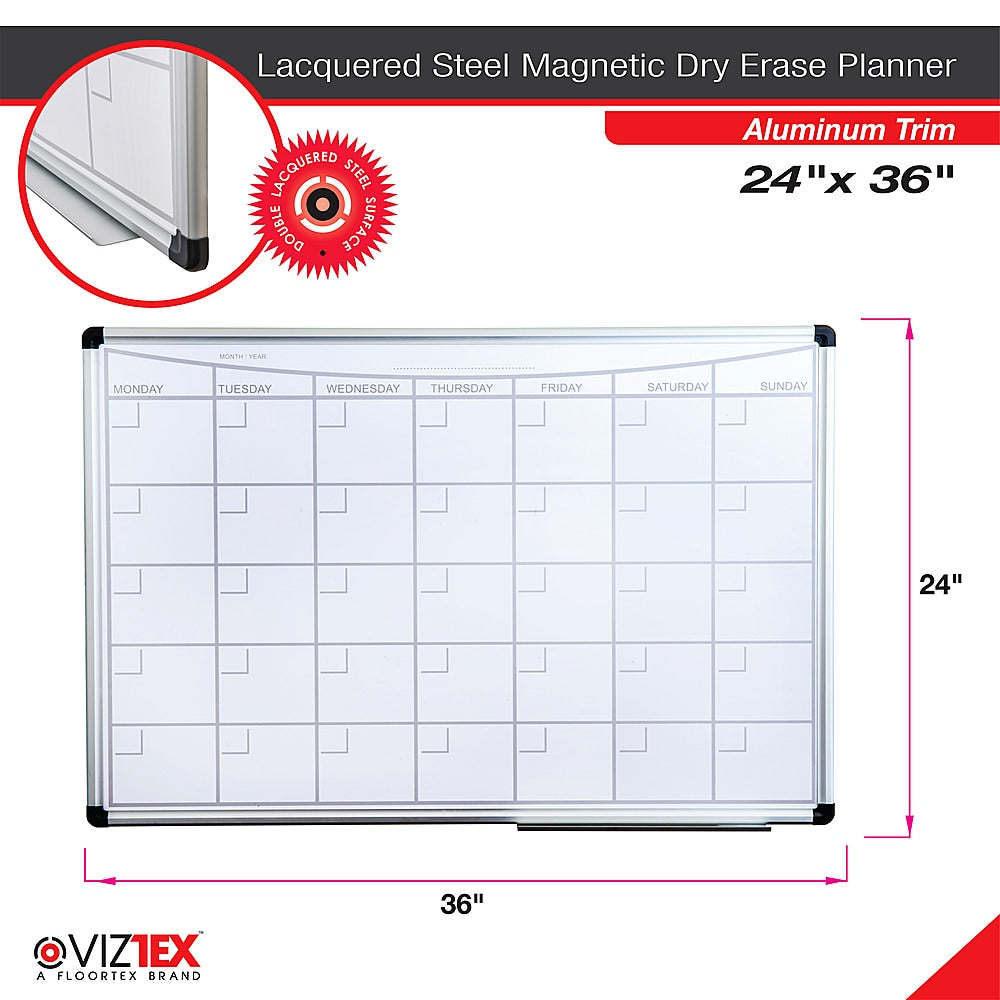 Floortex - Viztex Lacquered Steel Magnetic Monthly Planner Dry Erase Board with an Aluminum Frame 36" x 24" - White_4