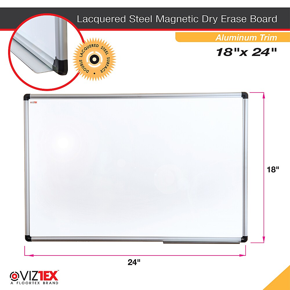 Floortex - Viztex Lacquered Steel Magnetic Dry Erase Board with an Aluminum Frame - 18" x 24" - White_2