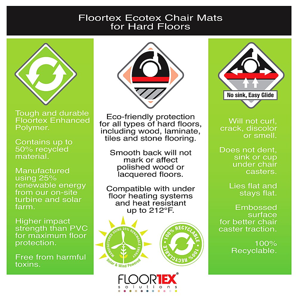Floortex - Ecotex Recycled Rectangular Chair Mat For Hard Floors - 48" x 60" - Tinted_3