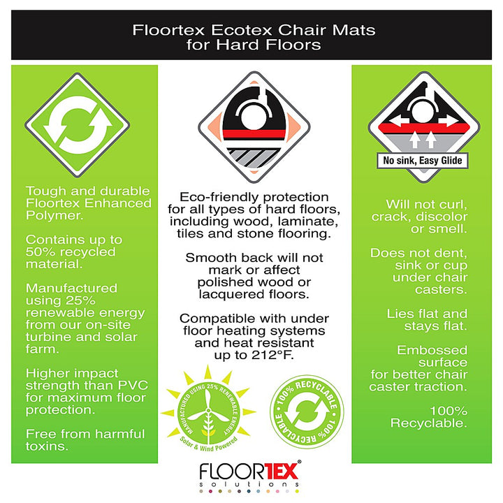 Floortex - Ecotex Recycled Rectangular Chair Mat For Hard Floors - 48" x 60" - Tinted_3