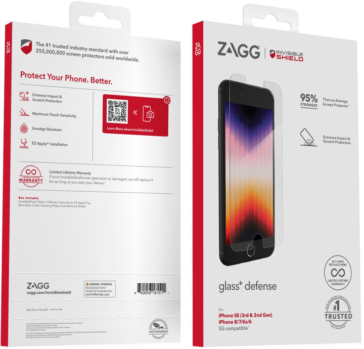 ZAGG - InvisibleShield Glass+ Defense Screen Protector for Apple iPhone SE (3rd & 2nd Gen)/8/7/6s/6_3