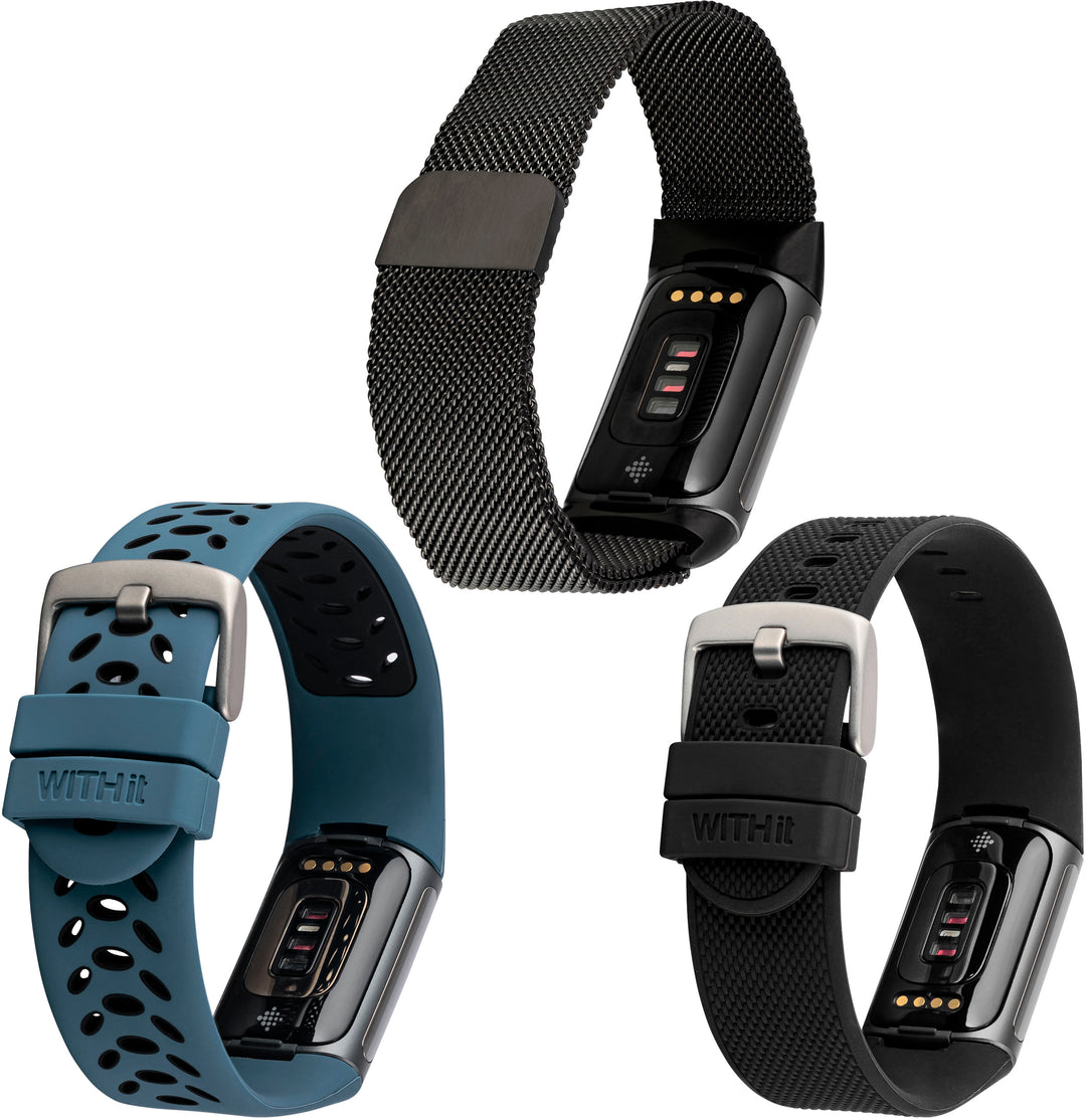 WITHit - Fitbit Charge 5 3-pack (black mesh, bluestone sport and black woven) - Woven Black/Bluestone/Black_2