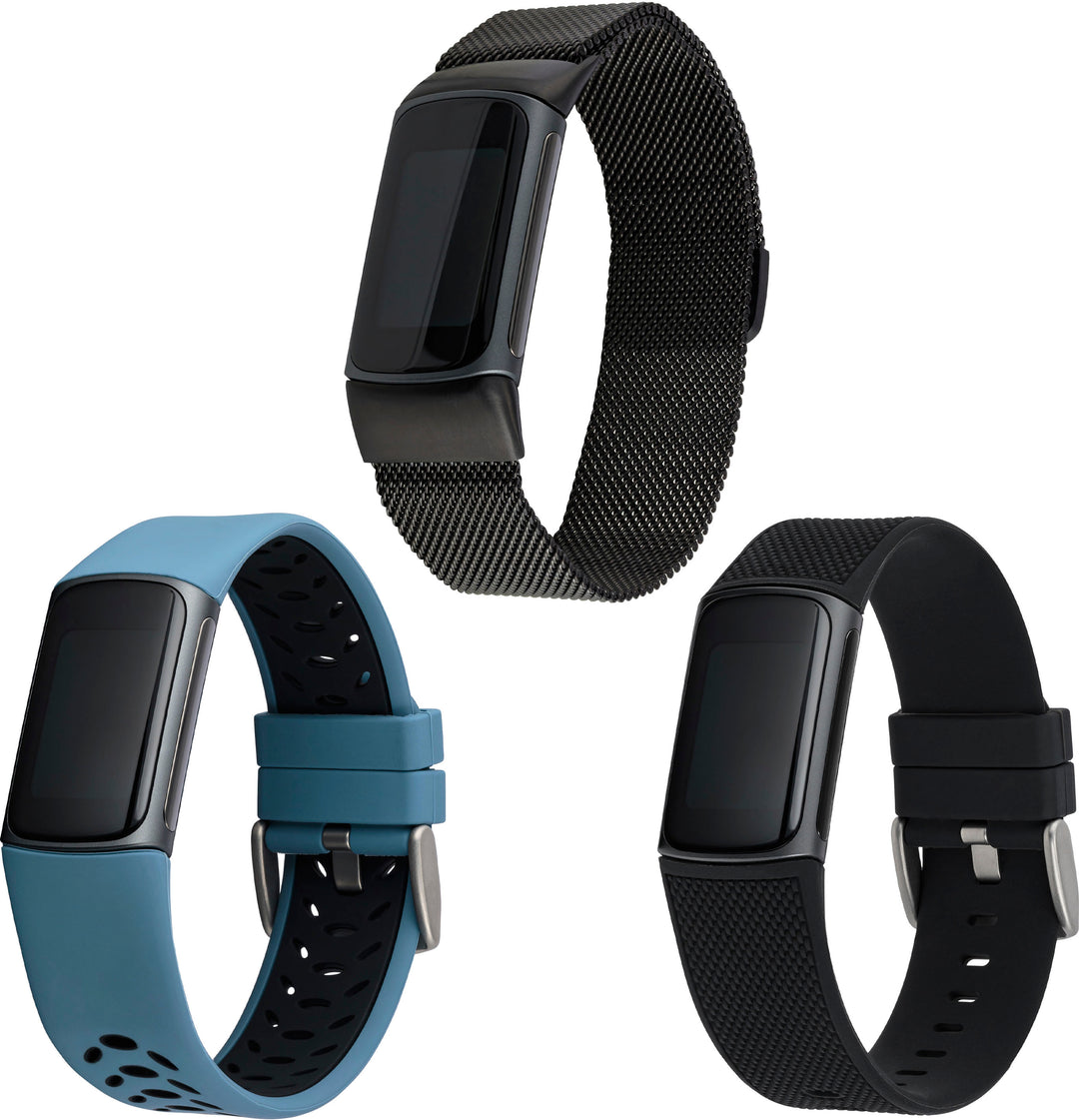 WITHit - Fitbit Charge 5 3-pack (black mesh, bluestone sport and black woven) - Woven Black/Bluestone/Black_0